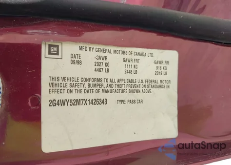 1999 Buick Century Limited из США, поврежденный, VIN 2G4WY52M7X1426343